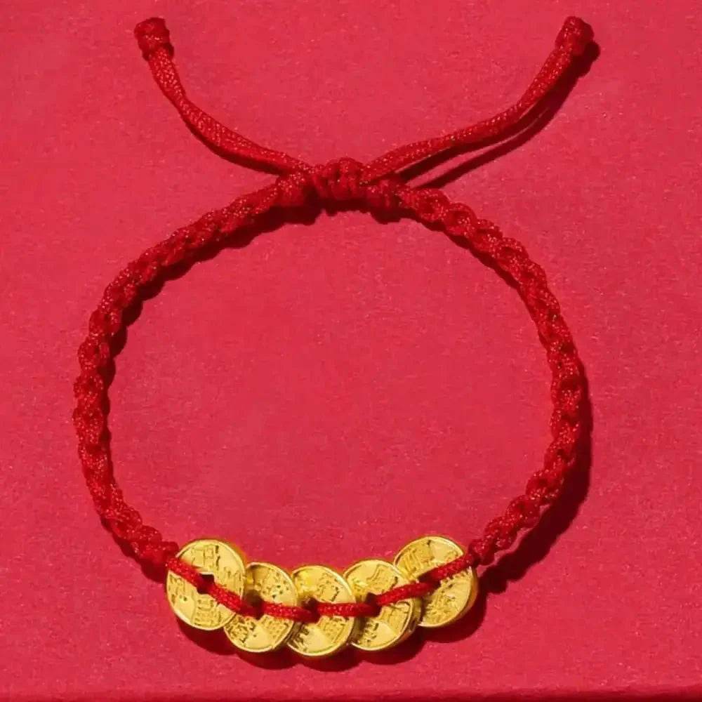 Ancient Coin Red String Anklet – Feng Shui Lucky Amulet - Loton Decor