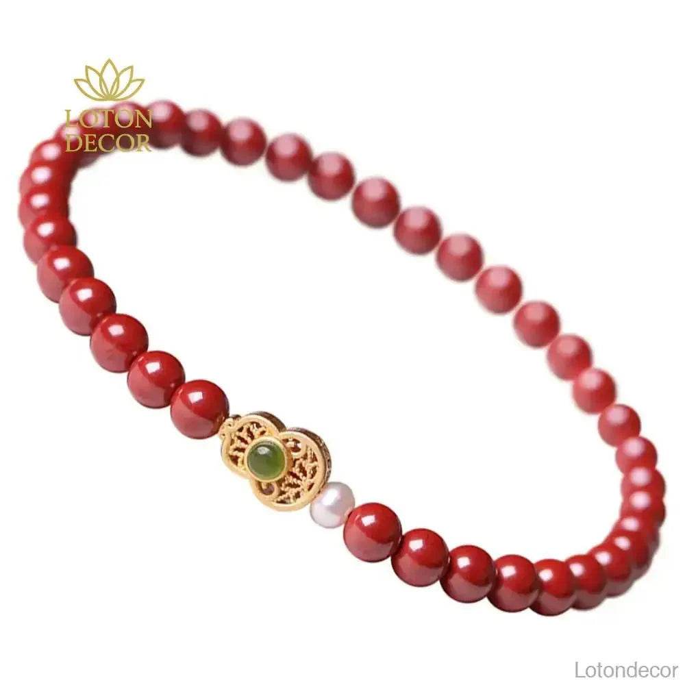 Cinnabar Wu Lou Jade Bracelet – Feng Shui Good Luck Charm - Loton Decor