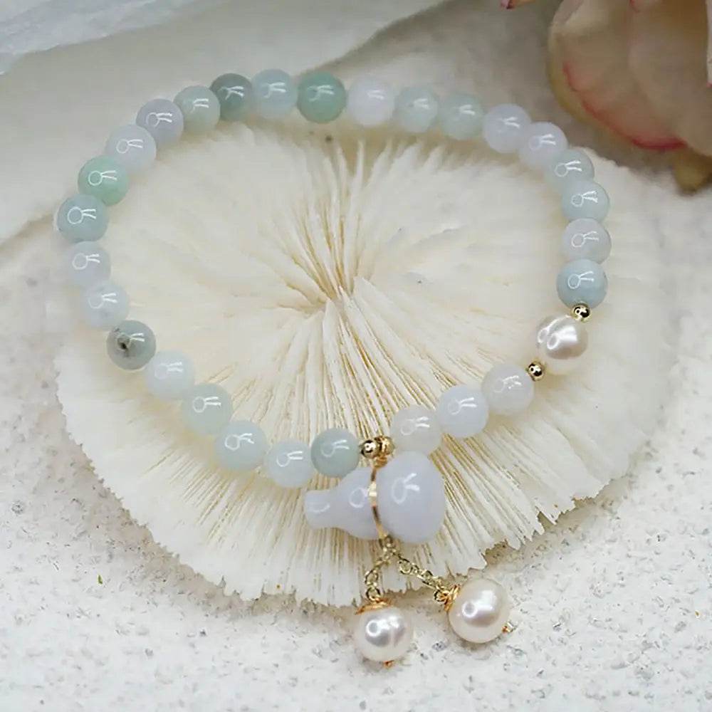 Jade Bracelet Longevity Wu Lou Gourd Feng Shui Wealth Crystal Bracelet Pearls Amulet for Money - Loton Decor