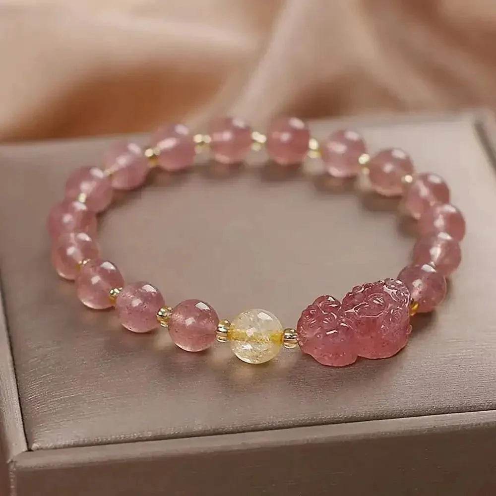 Strawberry Crystal Pixiu Bracelet – Wealth Amulet Charm - Loton Decor