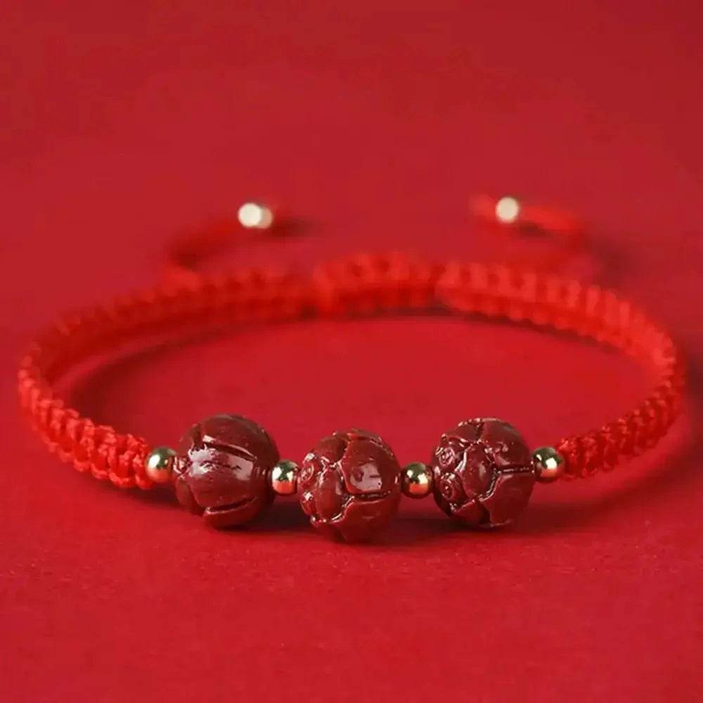 2pcs Cinnabar Lotus Bracelets – Red String Feng Shui Amulets - Loton Decor