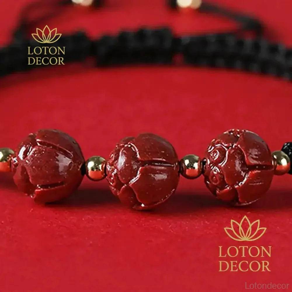 2pcs Cinnabar Lotus Bracelets – Red String Feng Shui Amulets - Loton Decor