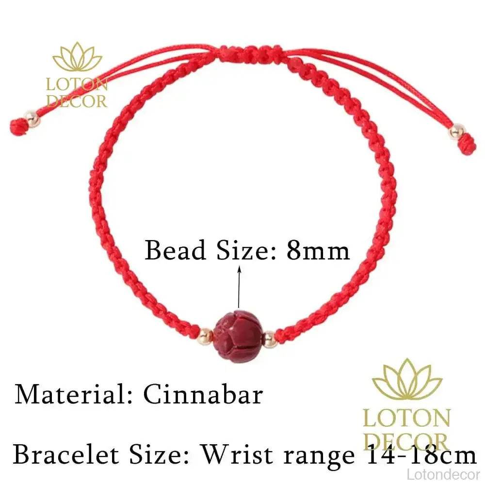 2pcs Cinnabar Lotus Bracelets – Red String Feng Shui Amulets - Loton Decor