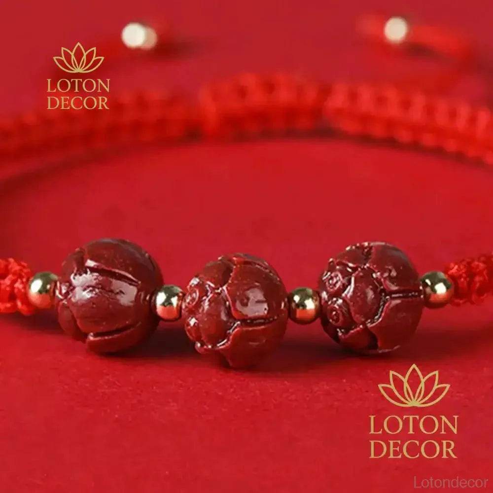 2pcs Cinnabar Lotus Bracelets – Red String Feng Shui Amulets - Loton Decor