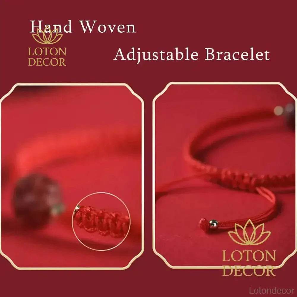 2pcs Cinnabar Lotus Bracelets – Red String Feng Shui Amulets - Loton Decor