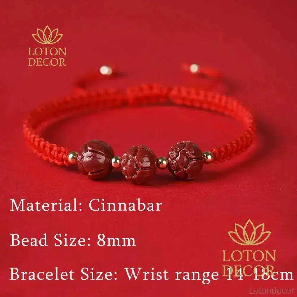2pcs Cinnabar Lotus Bracelets – Red String Feng Shui Amulets - Loton Decor