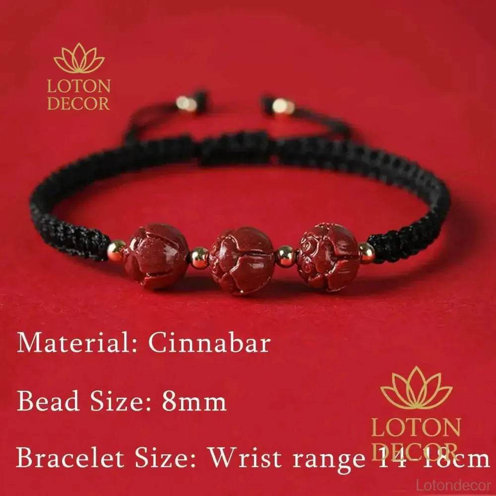 2pcs Cinnabar Lotus Bracelets – Red String Feng Shui Amulets - Loton Decor