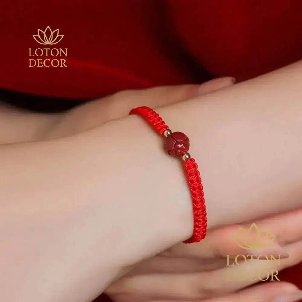 2pcs Cinnabar Lotus Bracelets – Red String Feng Shui Amulets - Loton Decor