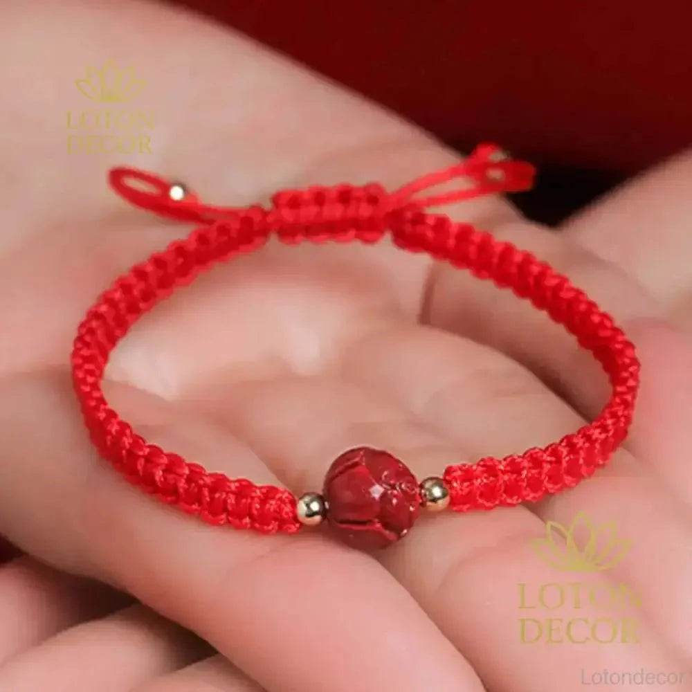 2pcs Cinnabar Lotus Bracelets – Red String Feng Shui Amulets - Loton Decor