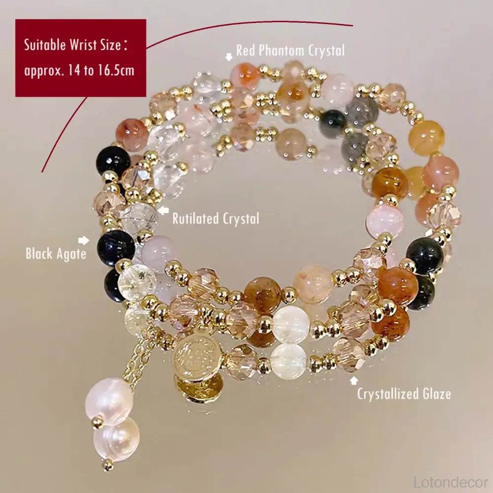 7 Chakra Healing Gold Rutilated Crystal Bracelet Multi-Gem Feng Shui Wealth Amulet for Money Positivity Success - Loton Decor