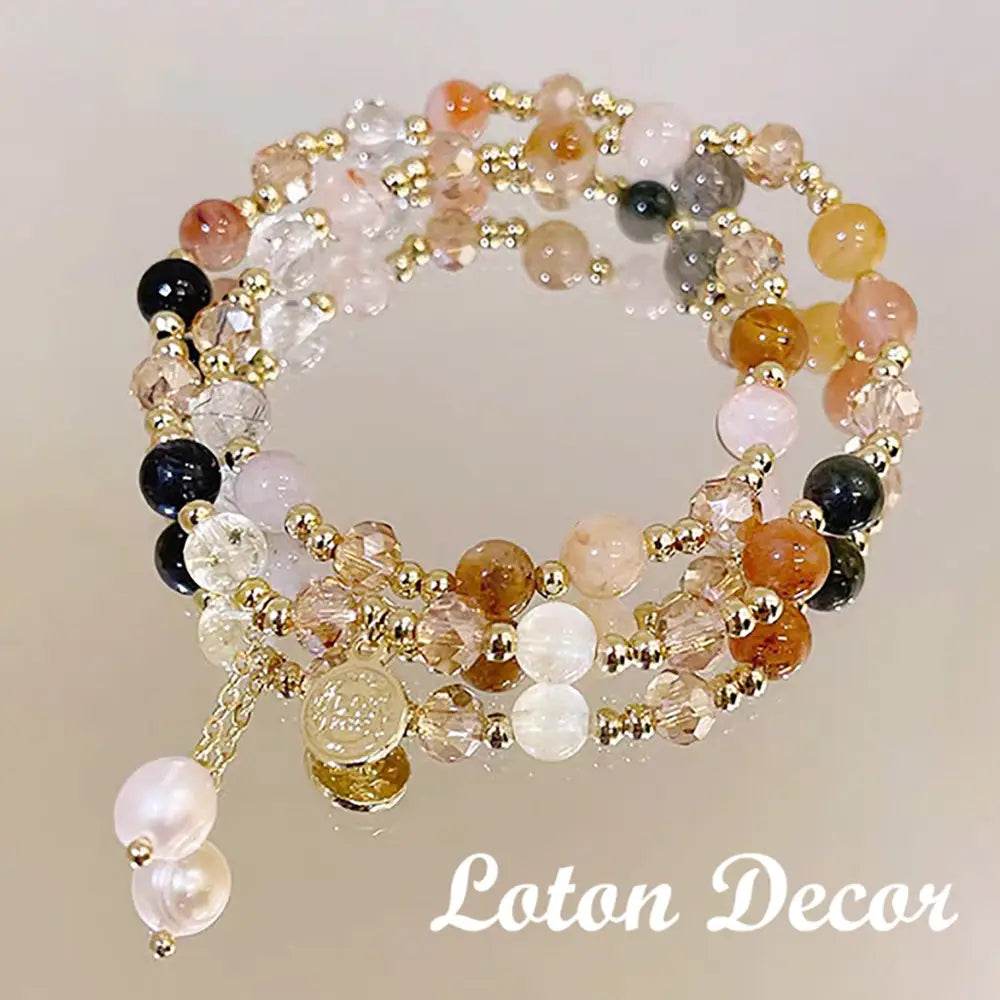 7 Chakra Healing Gold Rutilated Crystal Bracelet Multi-Gem Feng Shui Wealth Amulet for Money Positivity Success - Loton Decor