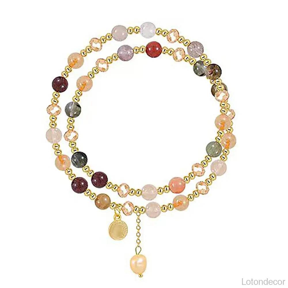 7 Chakra Healing Gold Rutilated Crystal Bracelet Multi-Gem Feng Shui Wealth Amulet for Money Positivity Success - Loton Decor