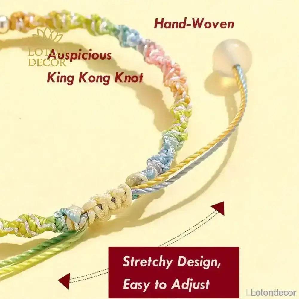 999 Pure Silver Pixiu Bracelet Multi-Color Cord Natural Crystal Spacers Feng Shui Pi Yao Lucky Charm - Loton Decor