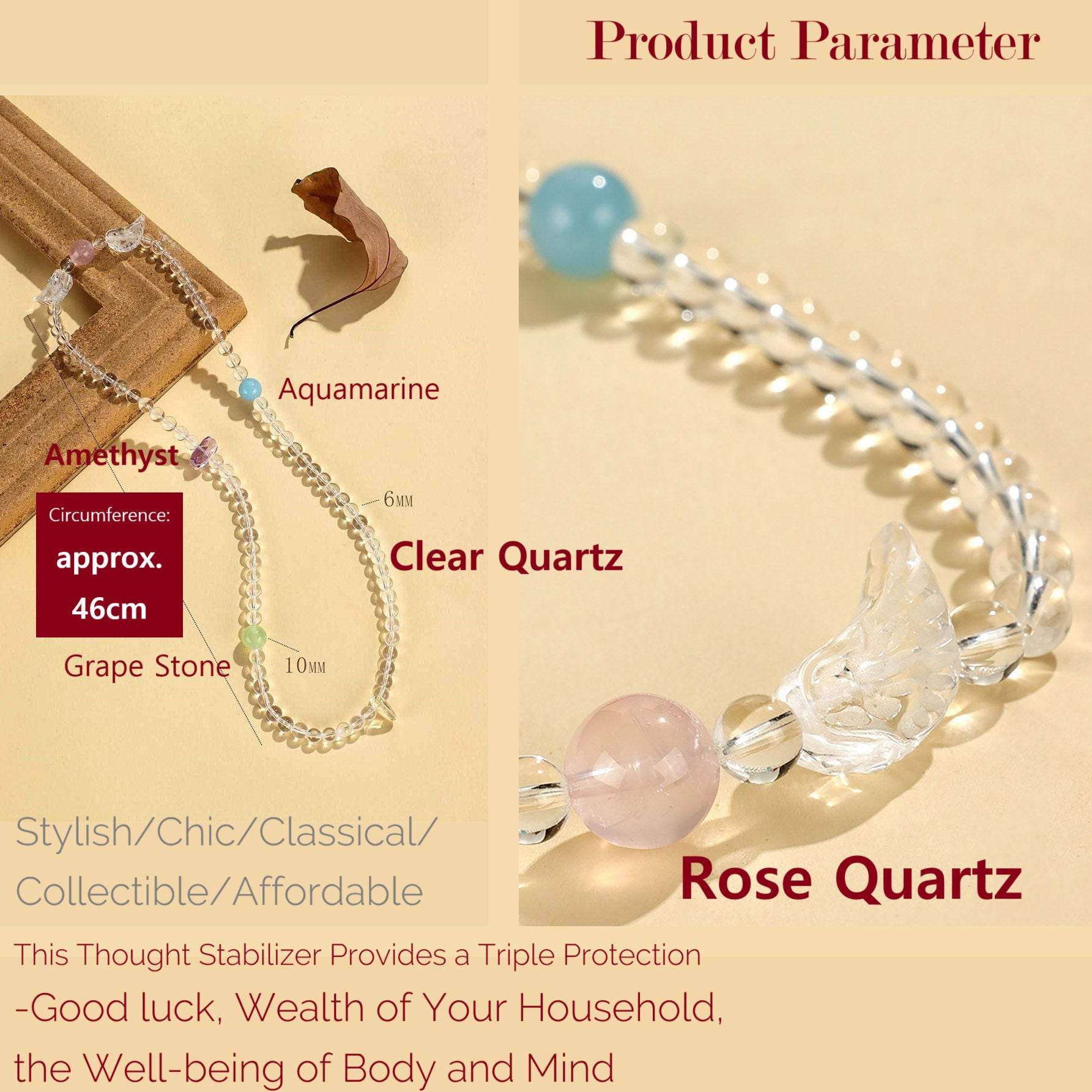 Clear Quartz Bracelet Angel Wings Multi-Layer Beaded Crystal Bracelet Chakra Balance Gems - Loton Decor