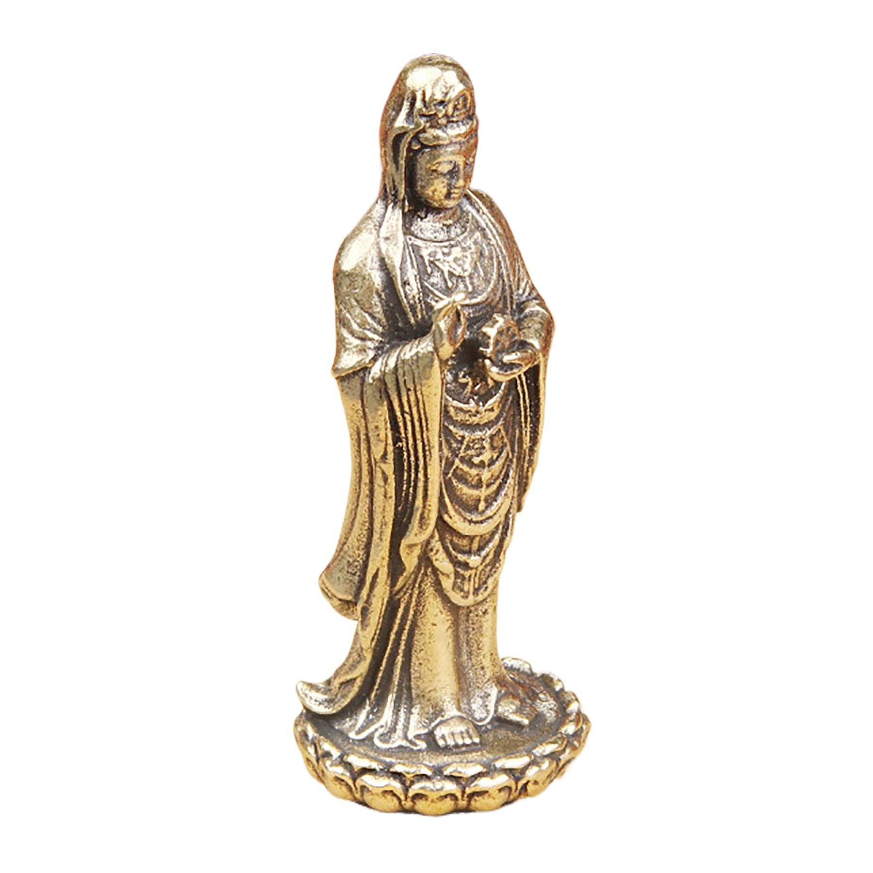Solid Brass South Sea Guan Yin Statue Miniature Feng Shui Wealth Kwan Yin Spiritual Meditation Decor for Prosperity Tranquility - Loton Decor