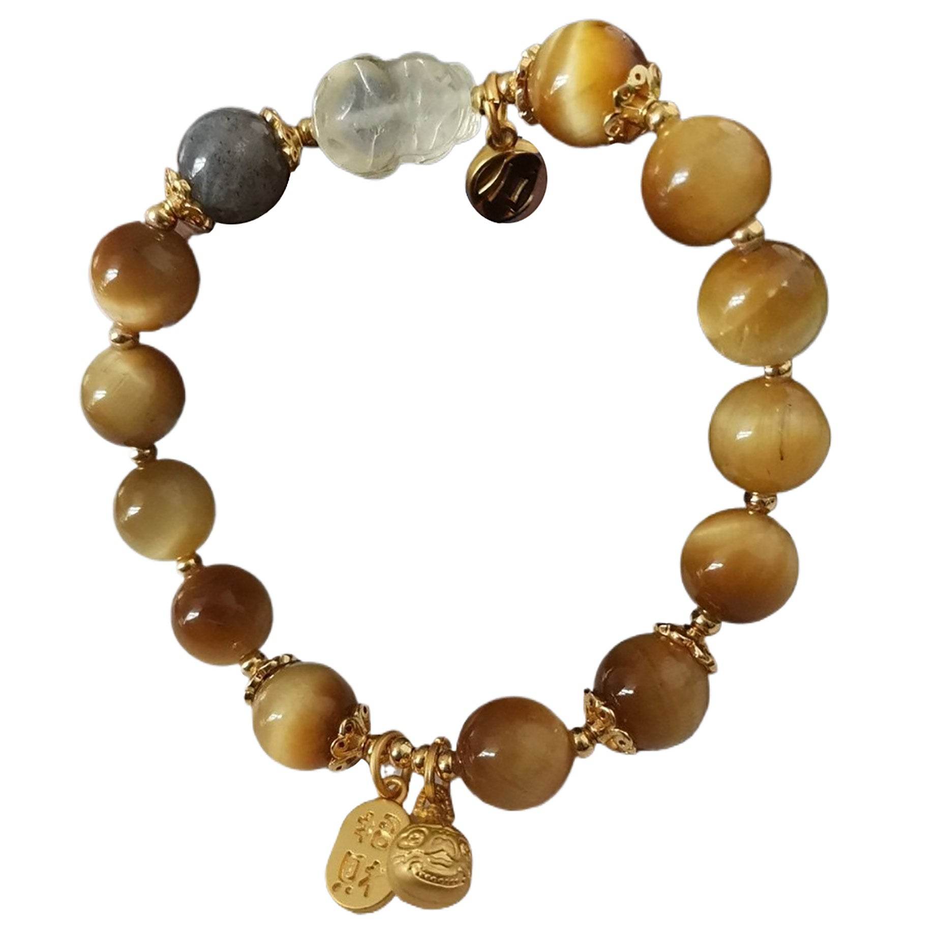 Overlord Pi Xiu Tiger Eye Stone Bracelet Golden Wealth Attraction Animal Feng Shui Bracelet for Money - Loton Decor
