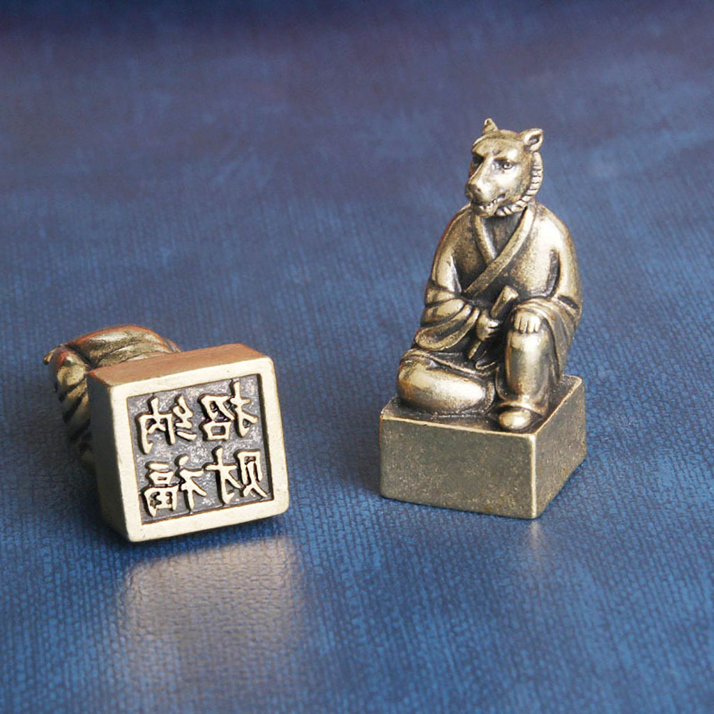 Brass 12 Zodiac Animals Signet Spiritual Animal Figurine Stamps Feng Shui Wealth Longevity Amulet - Loton Decor