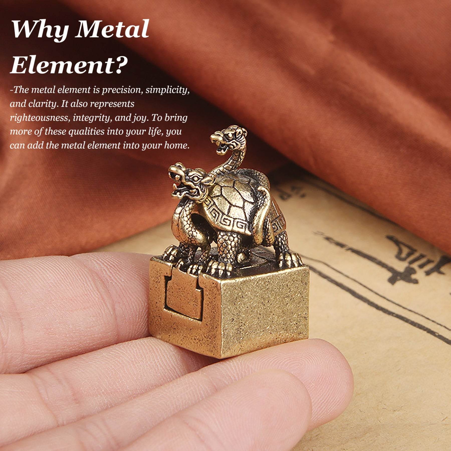 Black Tortoise Feng Shui Signet Metal Art Stamp Suite Set of 2 Celestial Animal Spiritual Amulet Prosperity Luck Positivity - Loton Decor