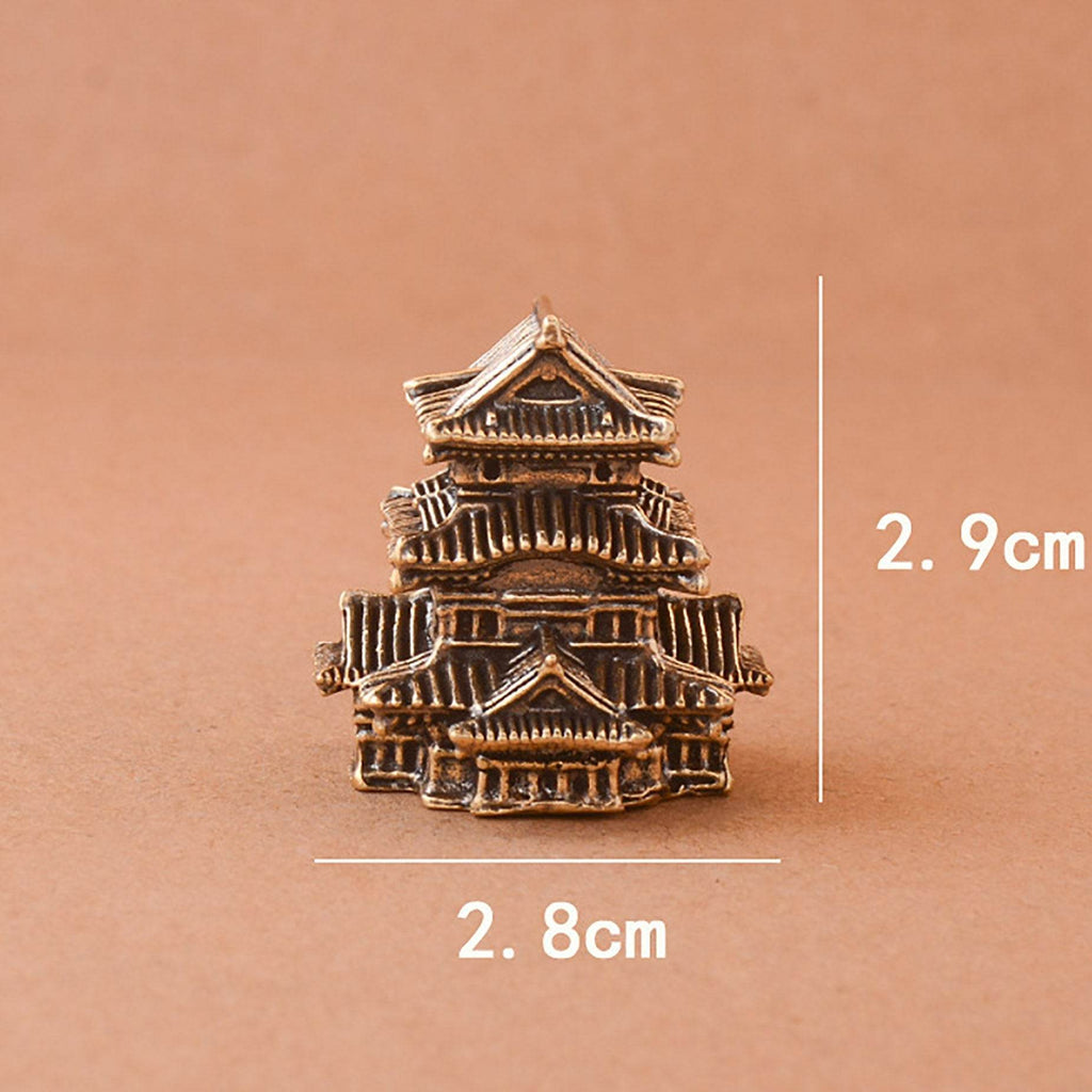 Solid Brass Ancient Architecture Statue Feng Shui Wealth Metal Art Talisman Pavilion Tower Palace - Loton Decor