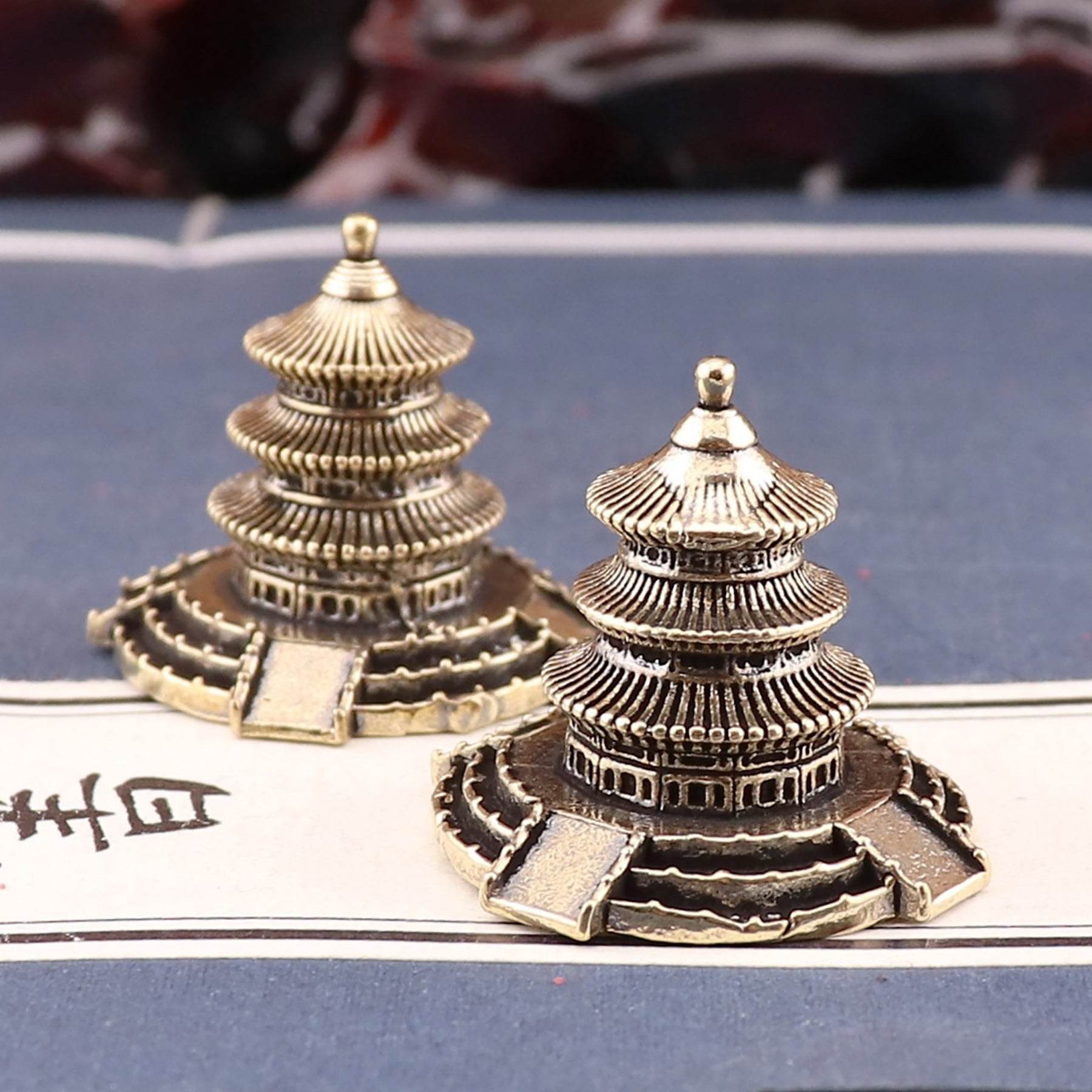 Solid Brass Ancient Architecture Statue The Temple of Heaven Feng Shui Wealth Metal Art Altar Talisman - Loton Decor