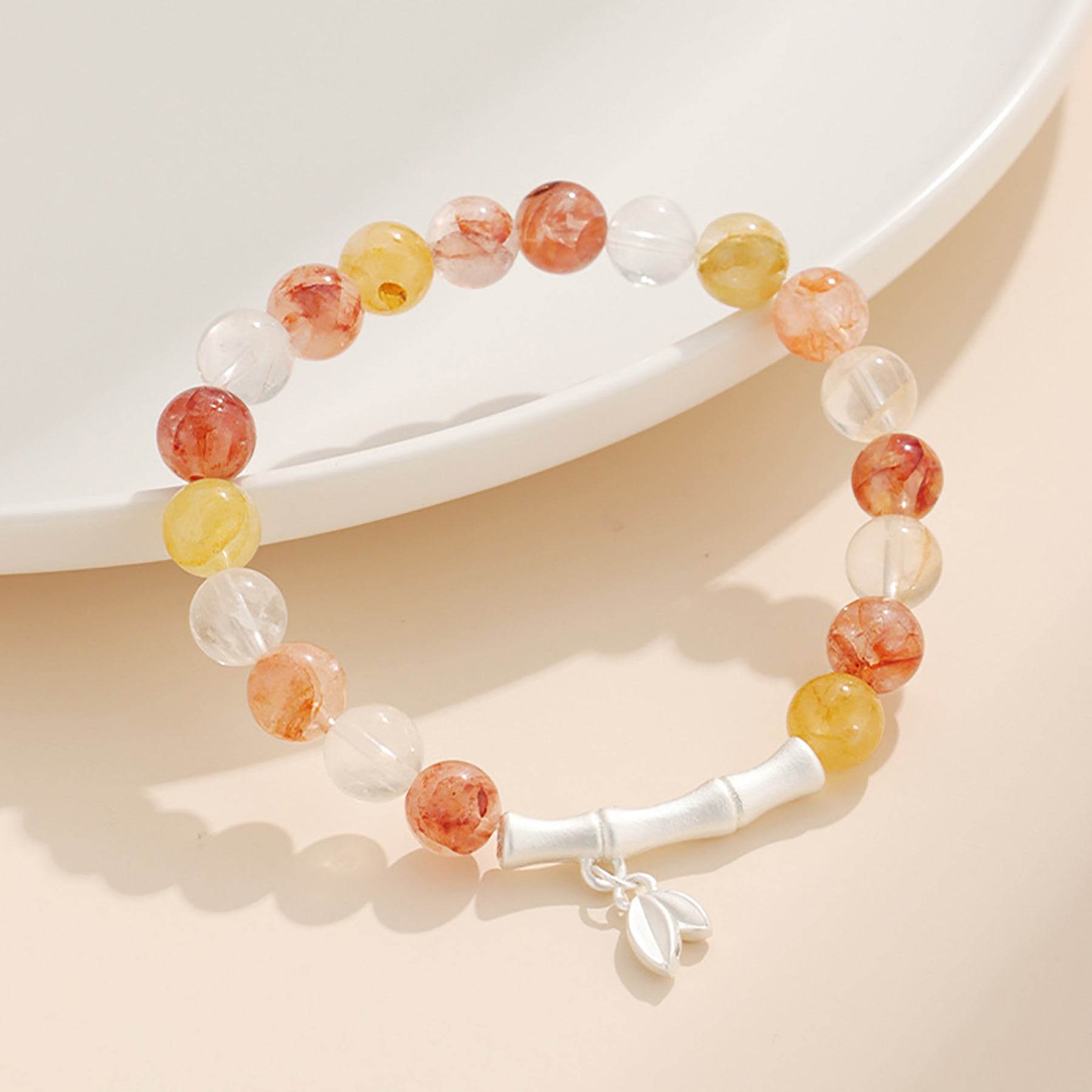 S925 Pure Silver Bamboo Charm Feng Shui Wealth Bracelet Fu Lu Shou Longevity Phantom Crystal Bracelet - Loton Decor