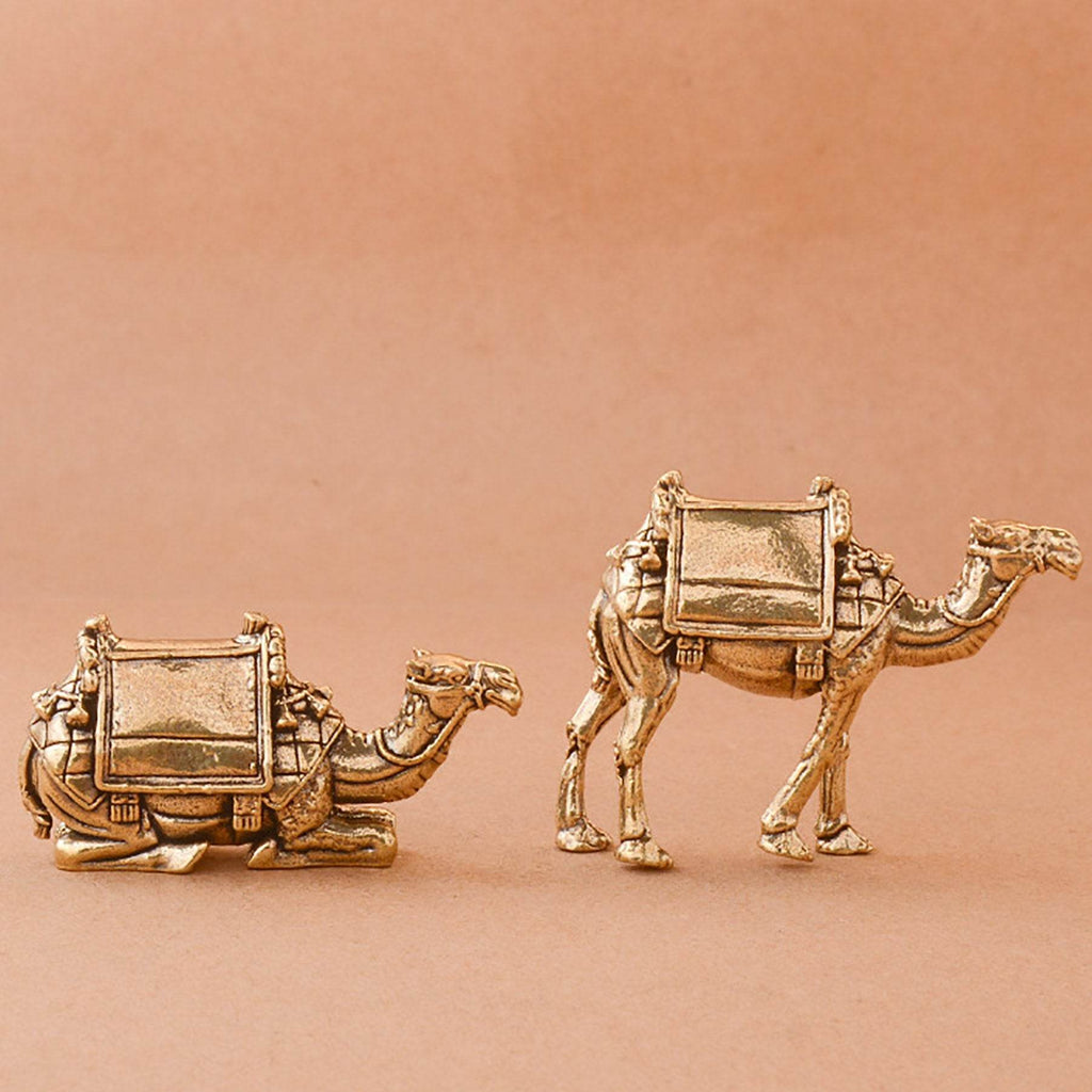 Solid Brass Camel Statue Feng Shui Metal Art Wealth Statue Auspicious Desert Spiritual Animal Figurine - Loton Decor