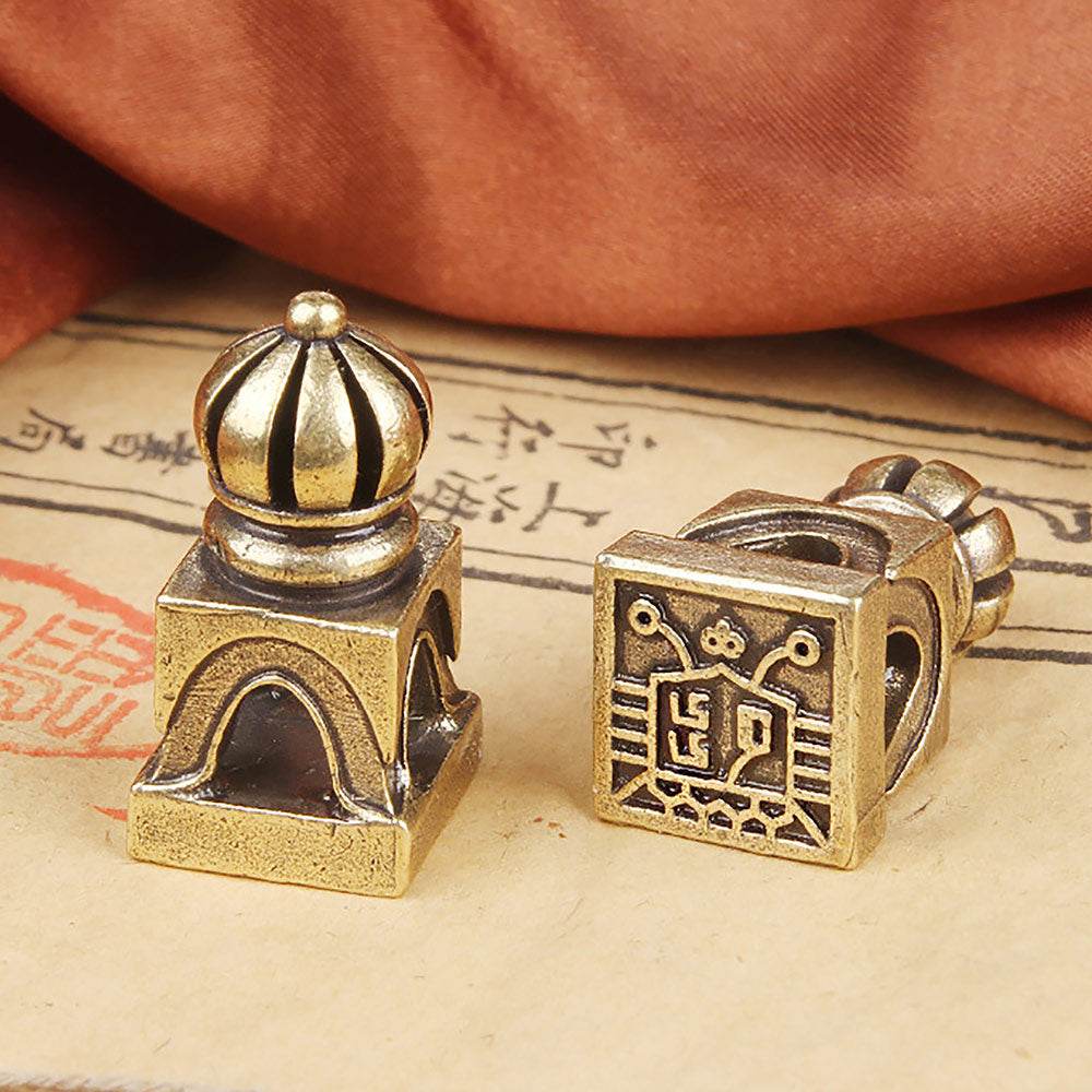 Brass Tibetan Auspicious Animal Signet Nepal Buddhist Metal Art Seal Feng Shui Wealth Stamps Xiezhi Dome Pavilion - Loton Decor