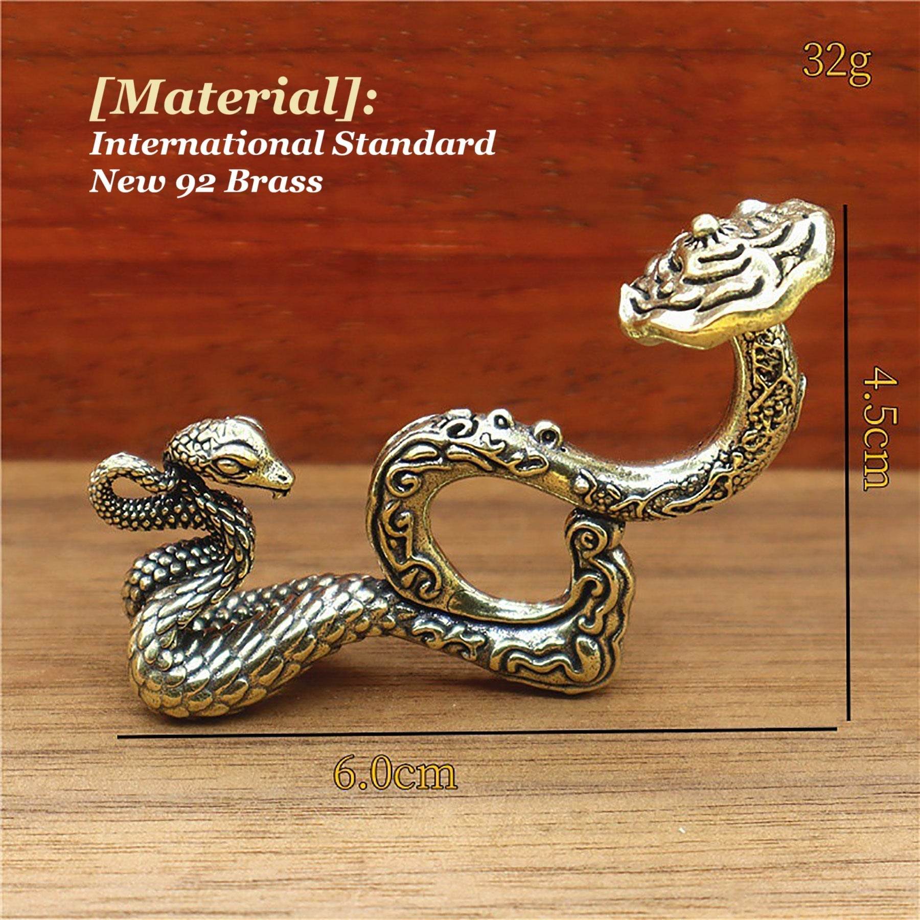 Solid Brass Snake Wealth Statue Holding Ruyi Talisman for 2025 Zodiac Spiritual Animal Smooth Luck Metal Art Prosperity - Loton Decor