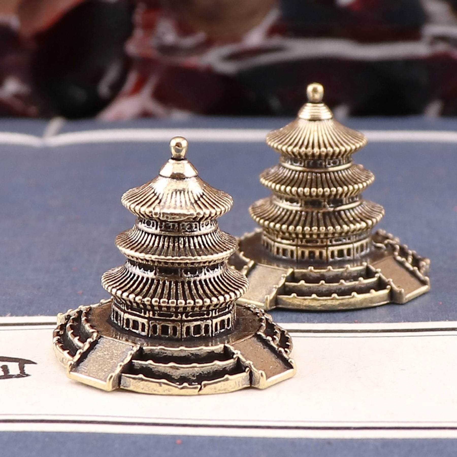 Solid Brass Ancient Architecture Statue The Temple of Heaven Feng Shui Wealth Metal Art Altar Talisman - Loton Decor