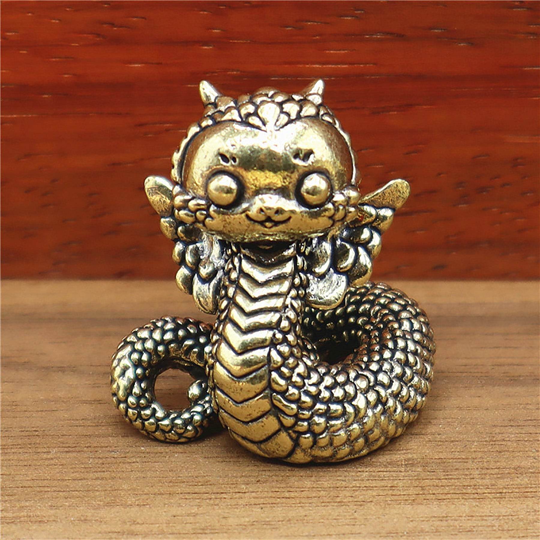 Solid Brass Snake Wealth Statue Winged Dragon Snake Talisman for 2025 Zodiac Spiritual Animal Smooth Luck Prosperity - Loton Decor