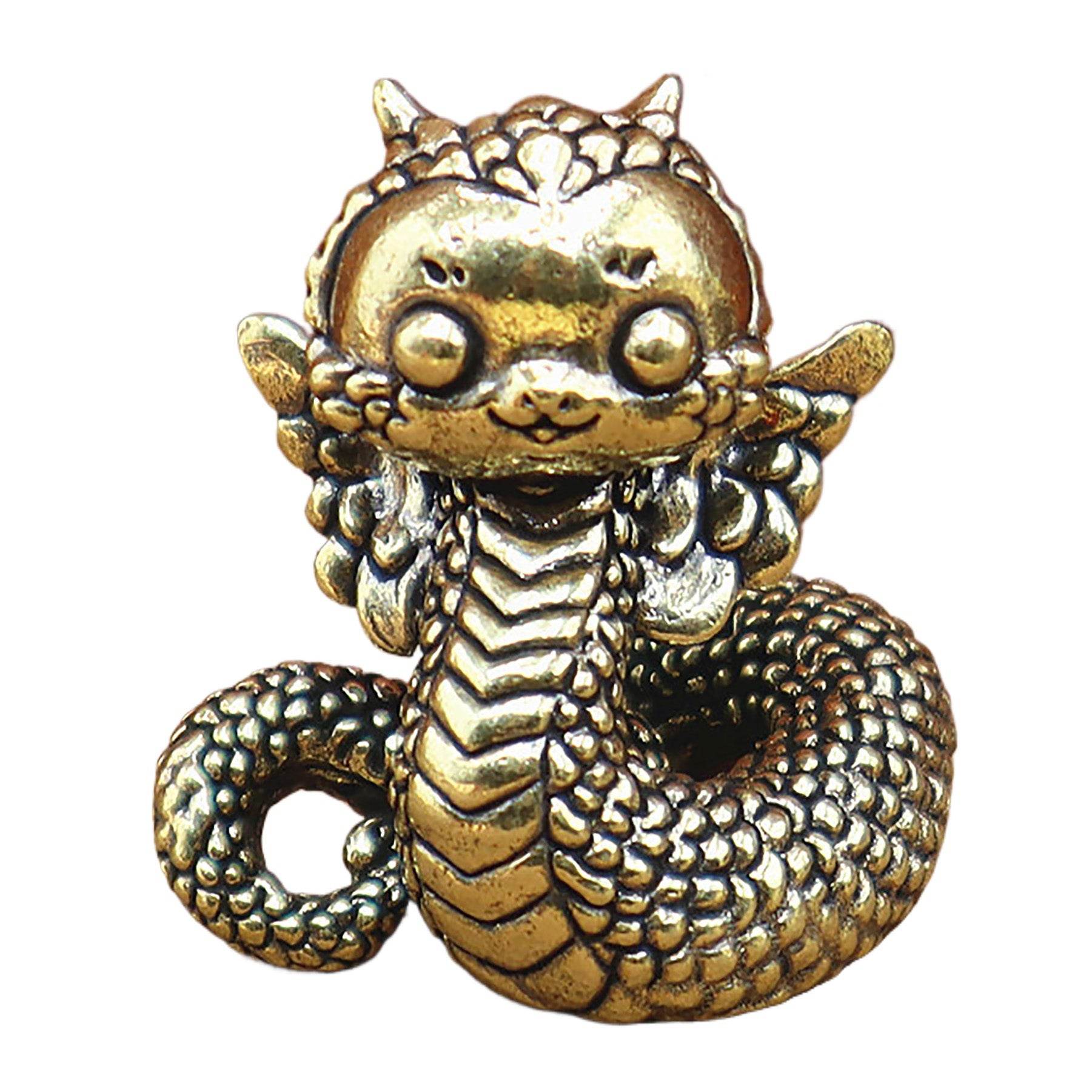 Solid Brass Snake Wealth Statue Winged Dragon Snake Talisman for 2025 Zodiac Spiritual Animal Smooth Luck Prosperity - Loton Decor