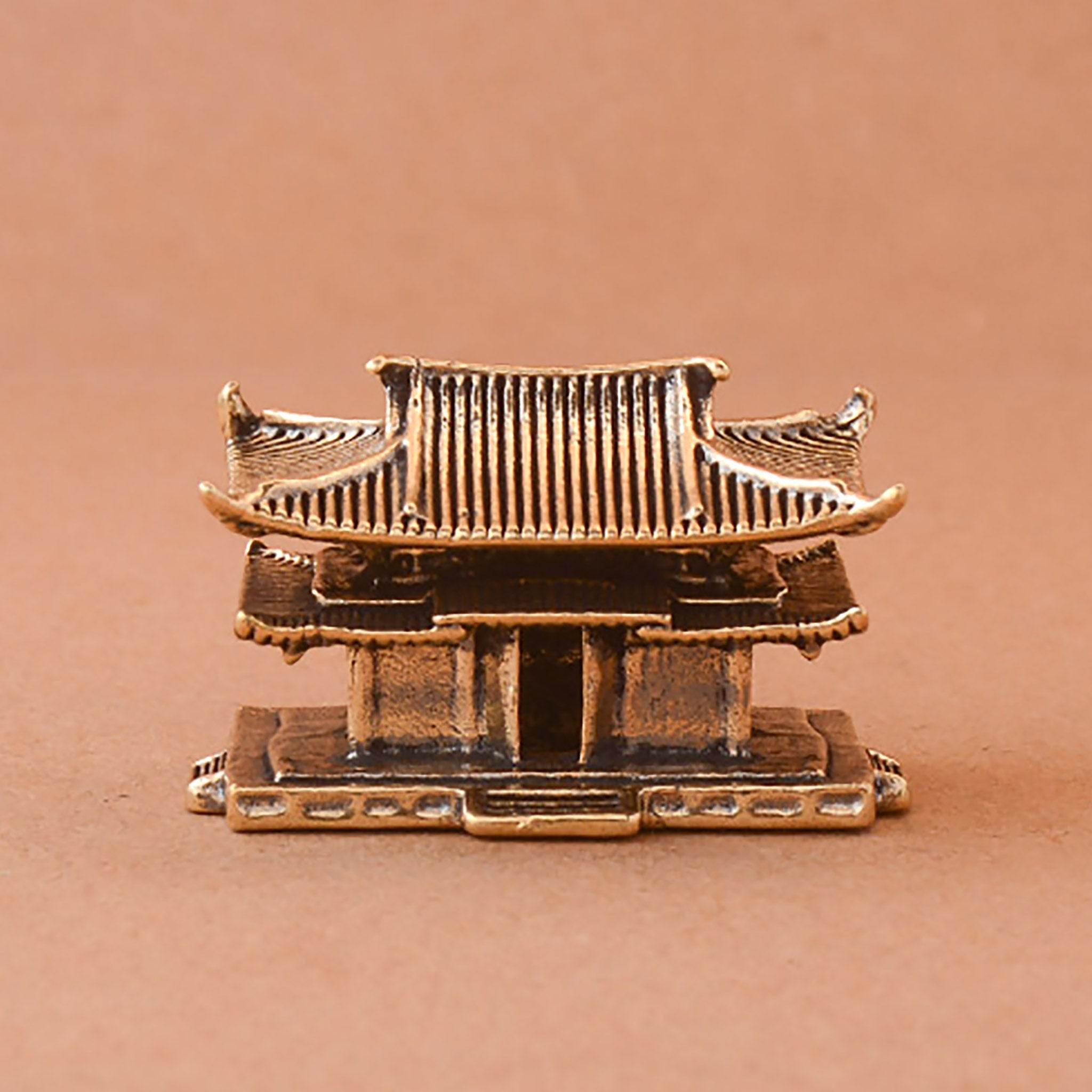 Solid Brass Ancient Architecture Statue Feng Shui Wealth Metal Art Talisman Pavilion Tower Palace - Loton Decor
