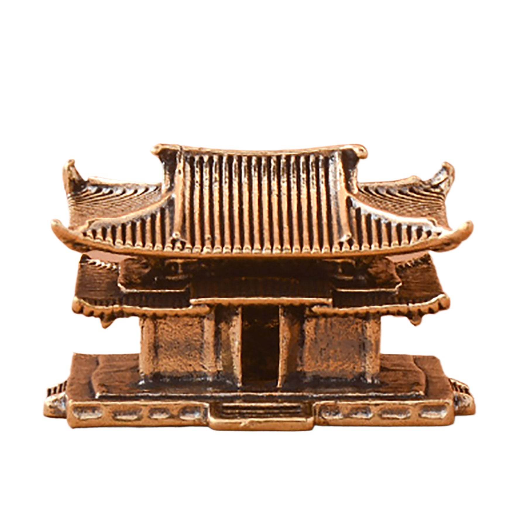 Solid Brass Ancient Architecture Statue Feng Shui Wealth Metal Art Talisman Pavilion Tower Palace - Loton Decor