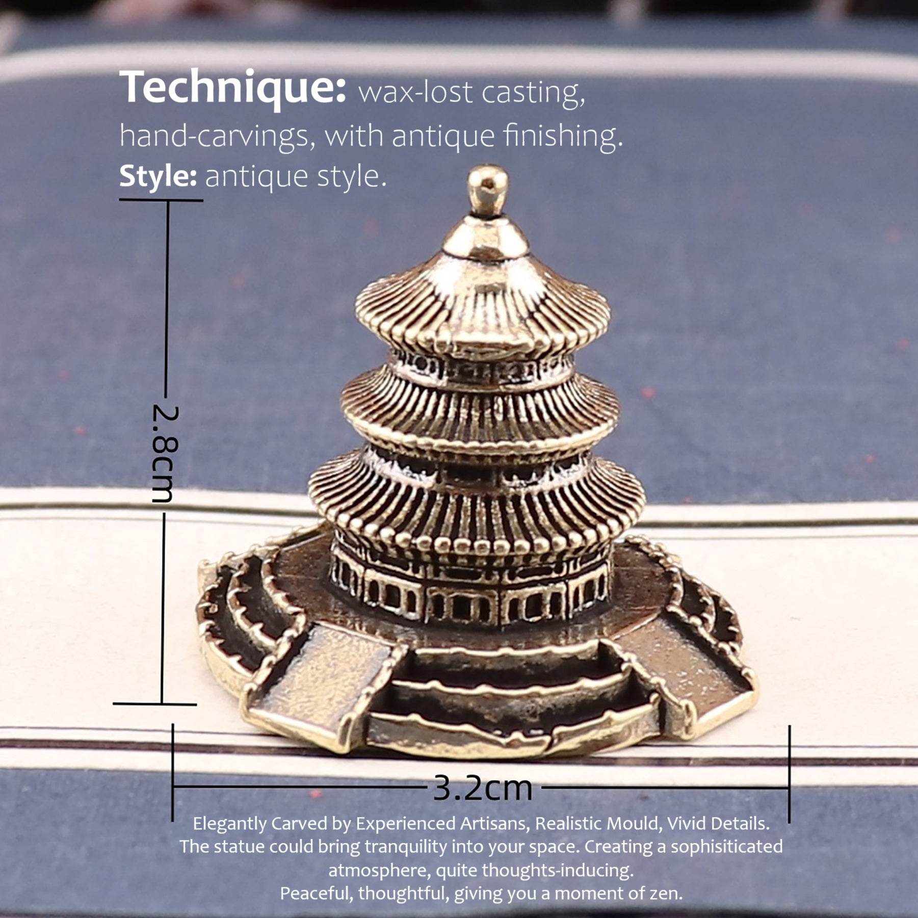 Solid Brass Ancient Architecture Statue The Temple of Heaven Feng Shui Wealth Metal Art Altar Talisman - Loton Decor