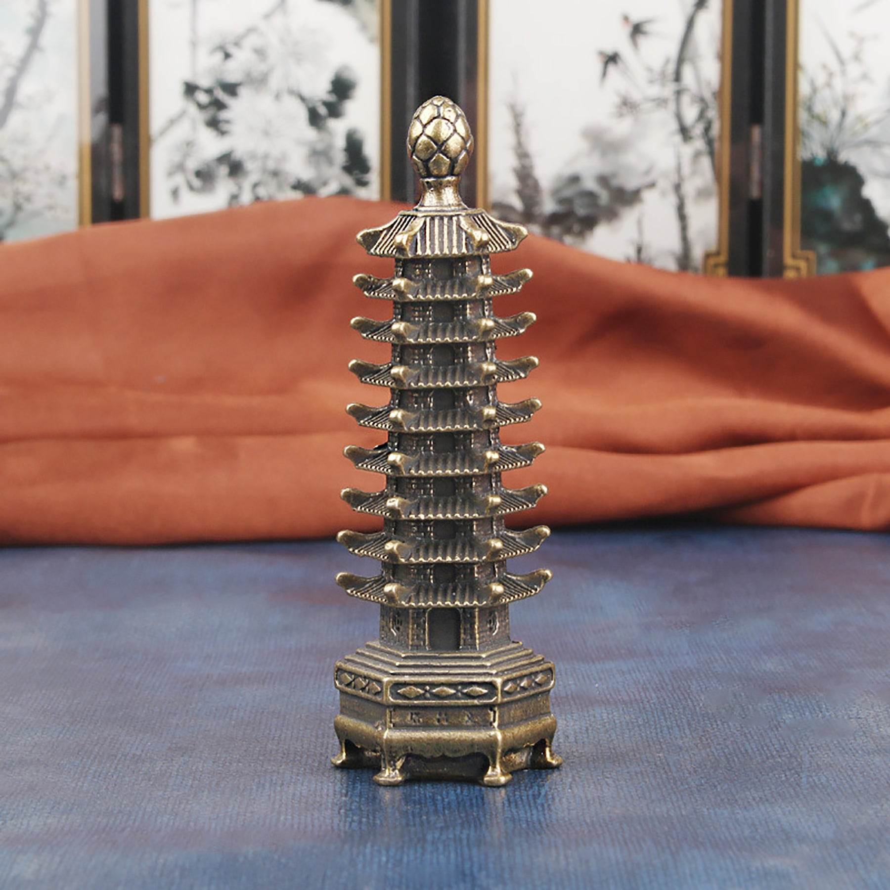 Education Tower Solid Brass Feng Shui Wealth Statue Metal Art Wenchang Pagoda for Prosperity Academic Progress - Loton Decor