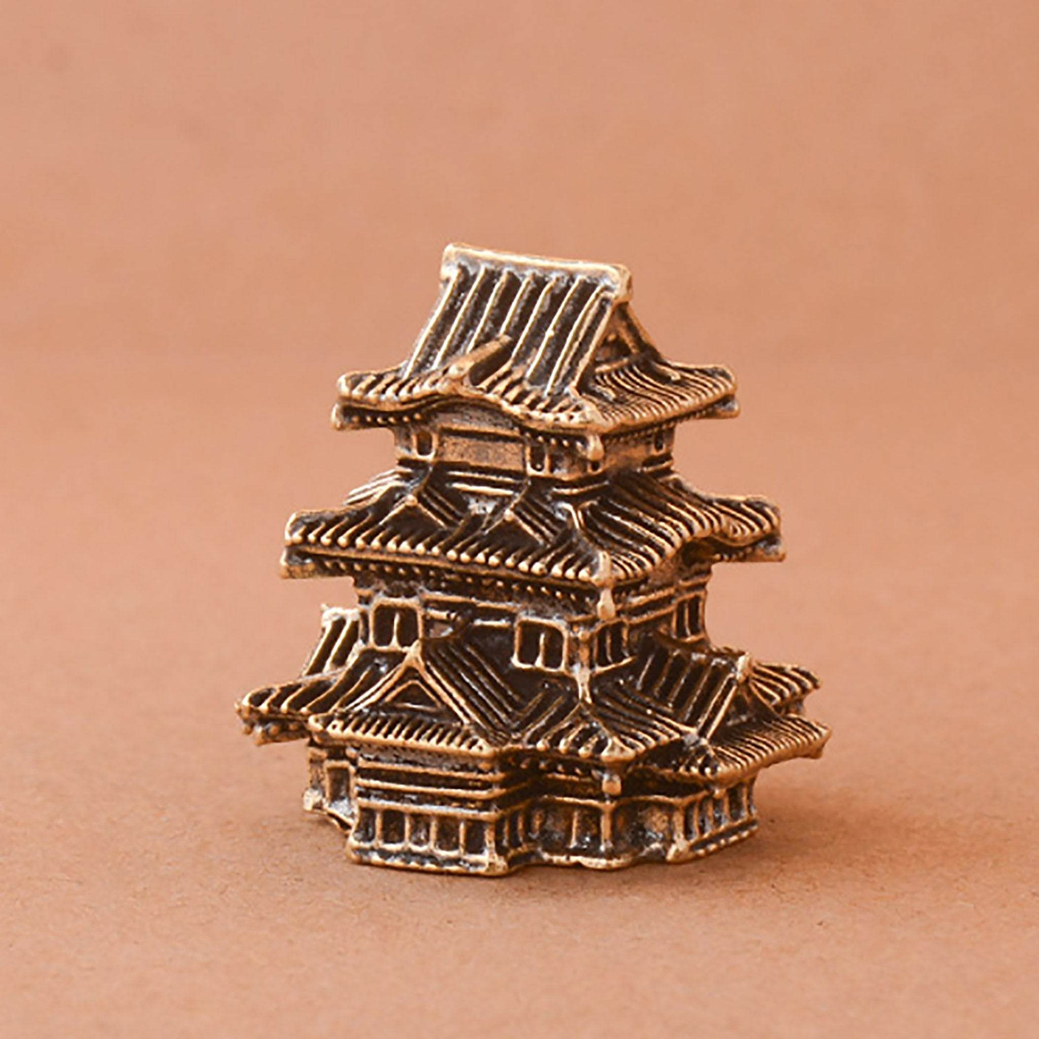 Solid Brass Ancient Architecture Statue Feng Shui Wealth Metal Art Talisman Pavilion Tower Palace - Loton Decor