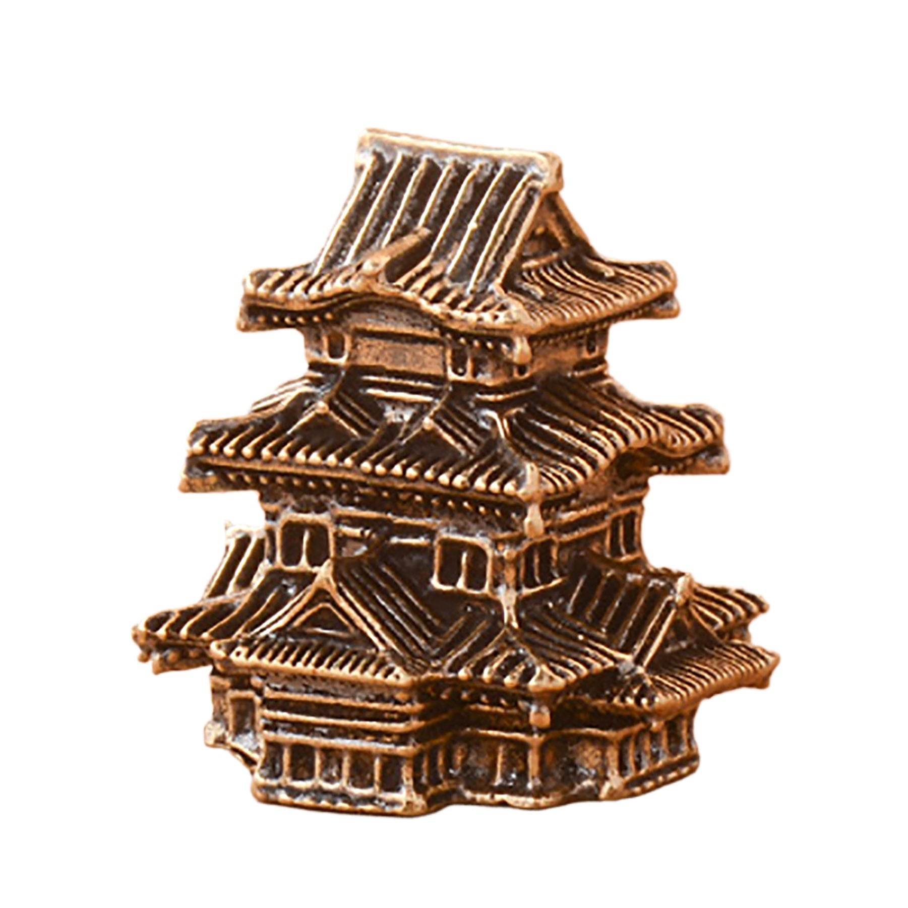 Solid Brass Ancient Architecture Statue Feng Shui Wealth Metal Art Talisman Pavilion Tower Palace - Loton Decor