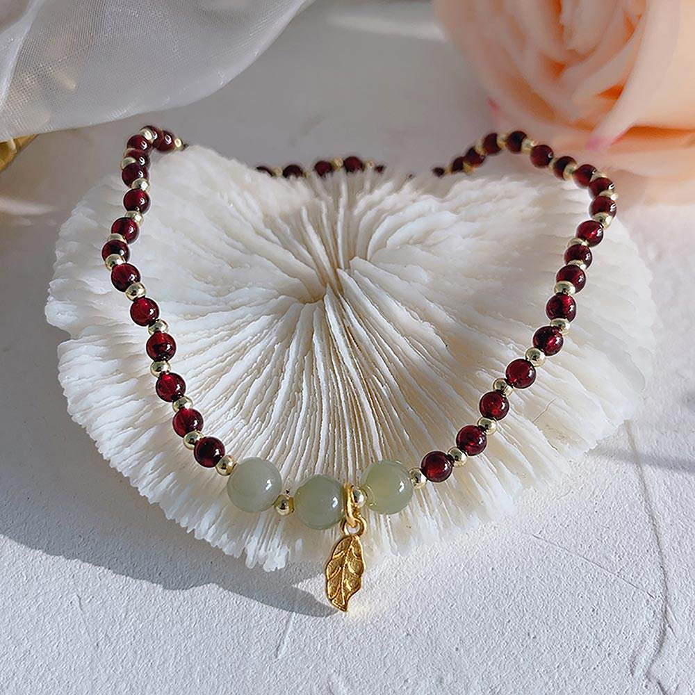 Garnet Anklet Purple Teeth Garnet Golden Charm Feng Shui Wealth Ankle Bracelet Crystal Healing Chakra Gem Bracelet - Loton Decor