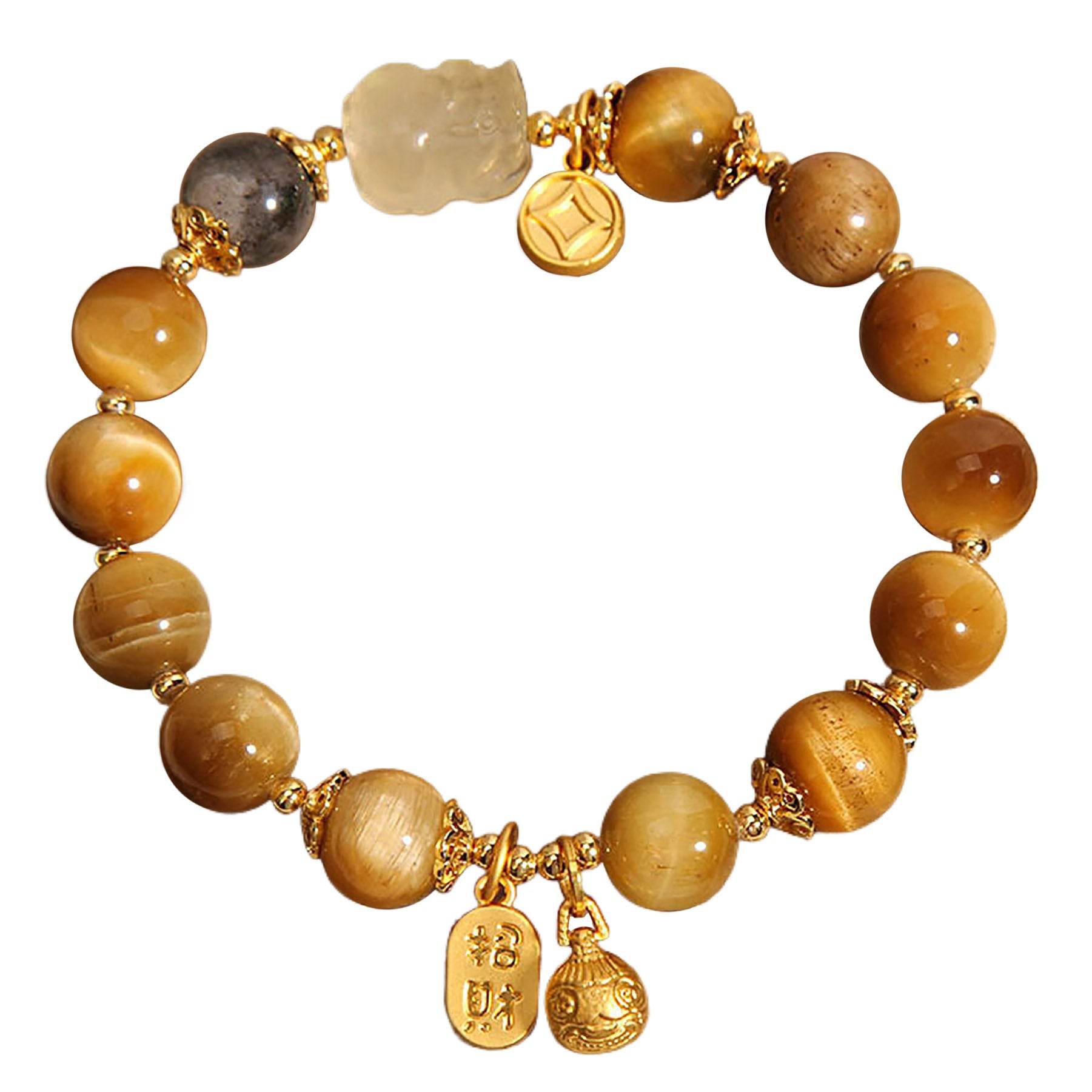Overlord Pi Xiu Tiger Eye Stone Bracelet Golden Wealth Attraction Animal Feng Shui Bracelet for Money - Loton Decor