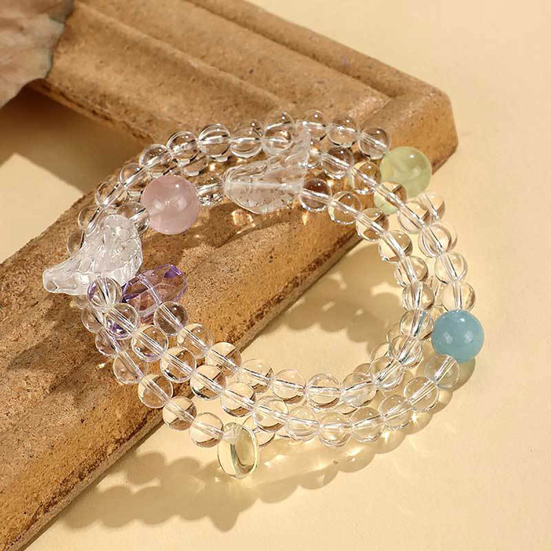 Clear Quartz Bracelet Angel Wings Multi-Layer Beaded Crystal Bracelet Chakra Balance Gems - Loton Decor