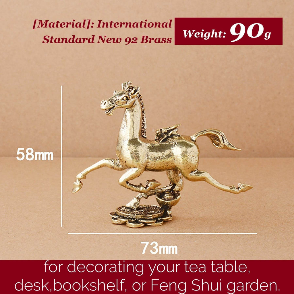 Gallop Horse Solid Brass Statue Tread on Coin Metal Art Talisman Zodiac Spiritual Animal for Windfall Money - Loton Decor