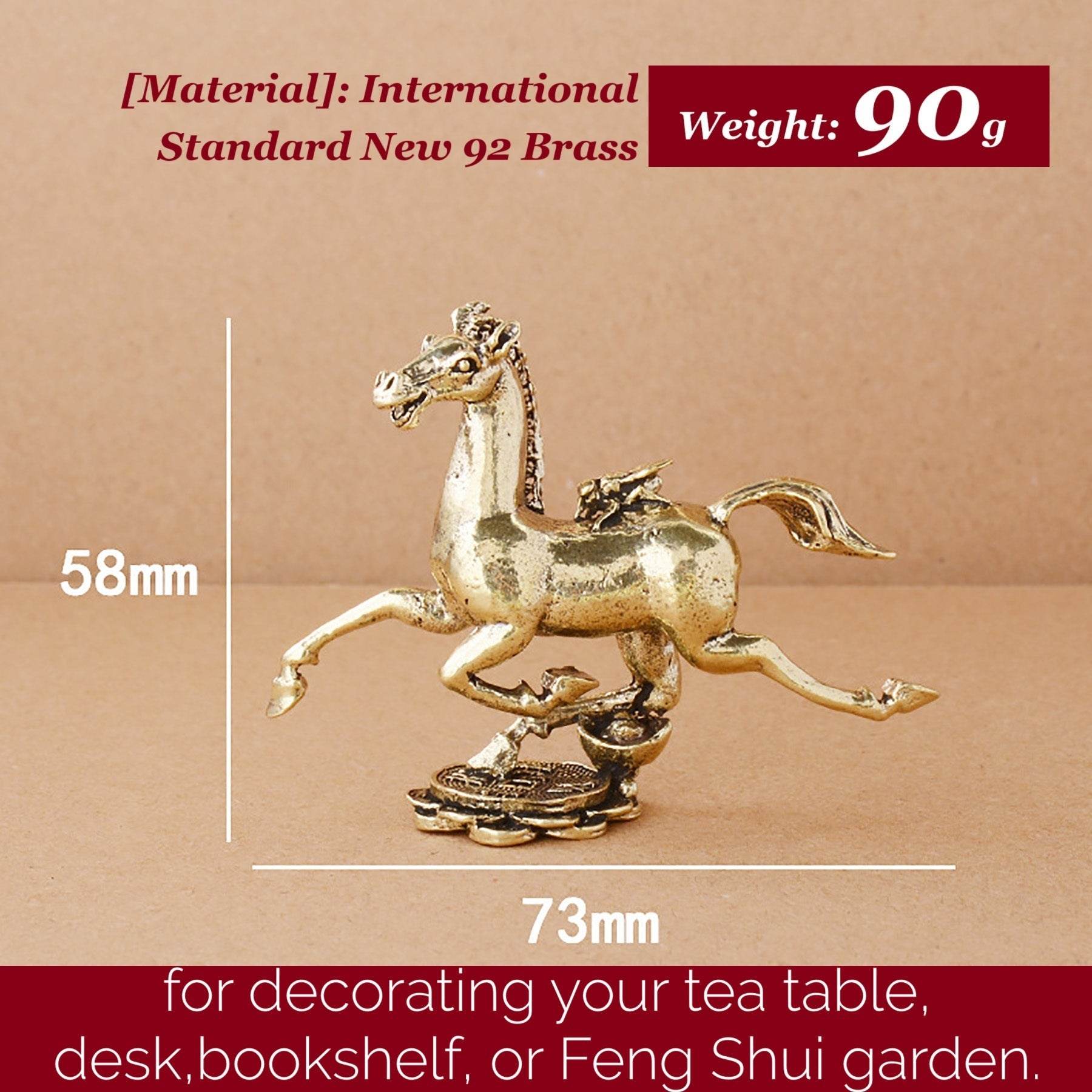 Gallop Horse Solid Brass Statue Tread on Coin Metal Art Talisman Zodiac Spiritual Animal for Windfall Money - Loton Decor