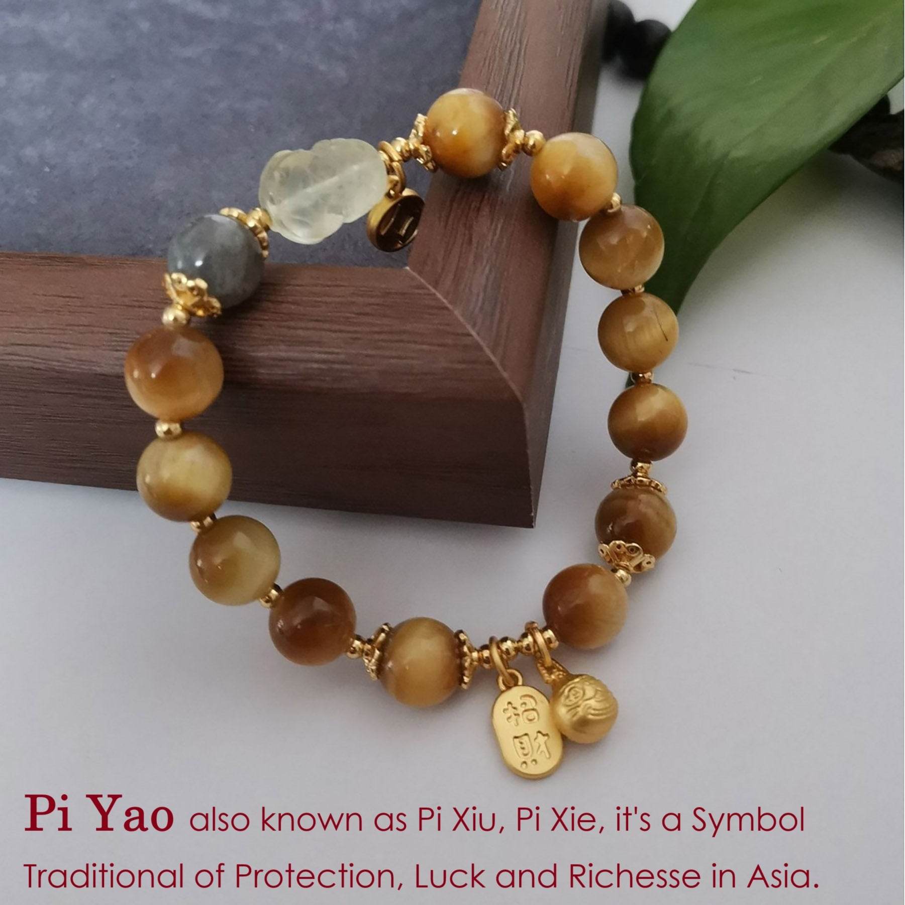 Overlord Pi Xiu Tiger Eye Stone Bracelet Golden Wealth Attraction Animal Feng Shui Bracelet for Money - Loton Decor