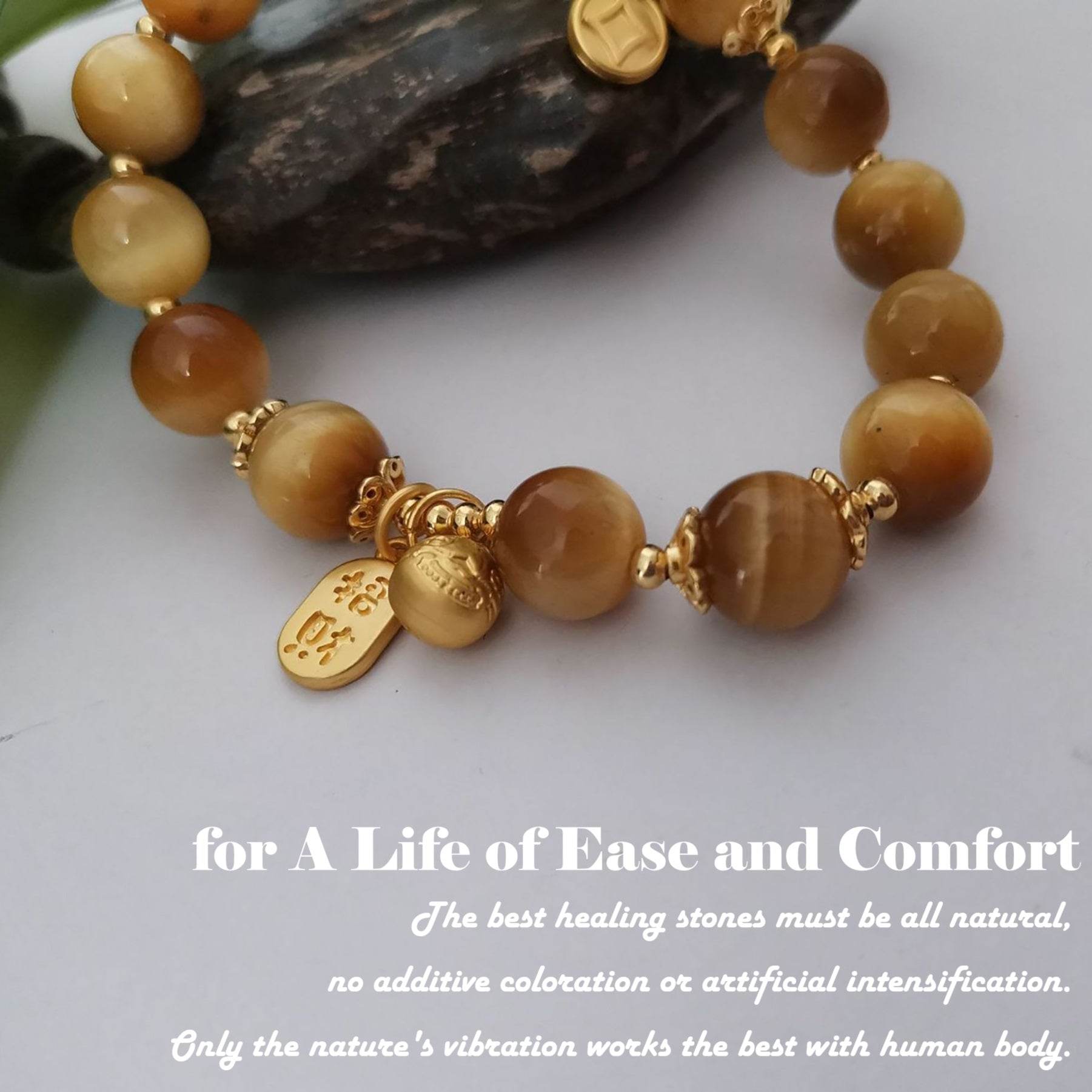Overlord Pi Xiu Tiger Eye Stone Bracelet Golden Wealth Attraction Animal Feng Shui Bracelet for Money - Loton Decor