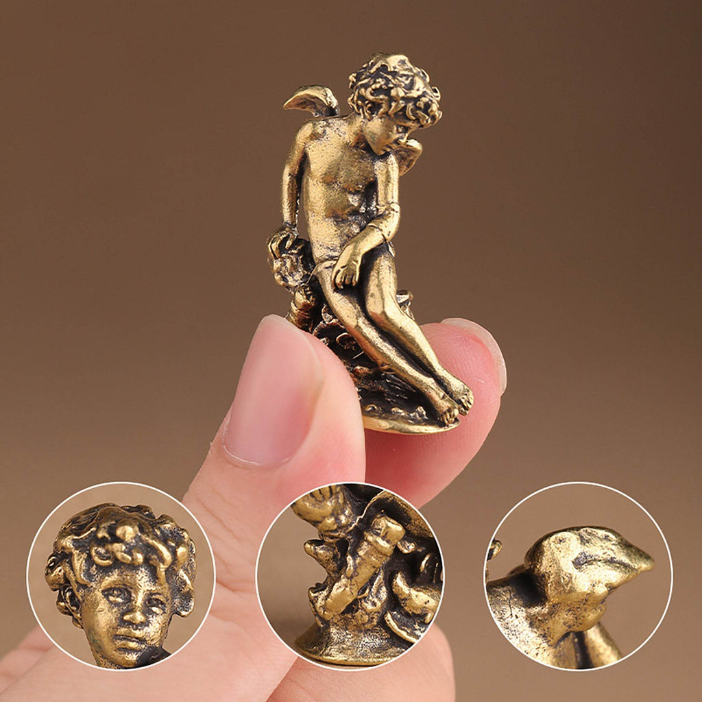 Solid Brass Cupid Miniature Statue God of Love Feng Shui Wealth Love Amulet for Prosperity Romance - Loton Decor