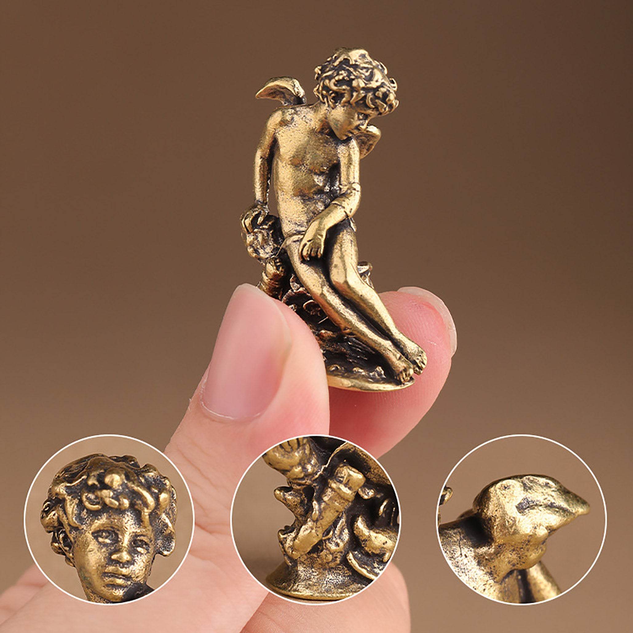 Solid Brass Cupid Miniature Statue God of Love Feng Shui Wealth Love Amulet for Prosperity Romance - Loton Decor