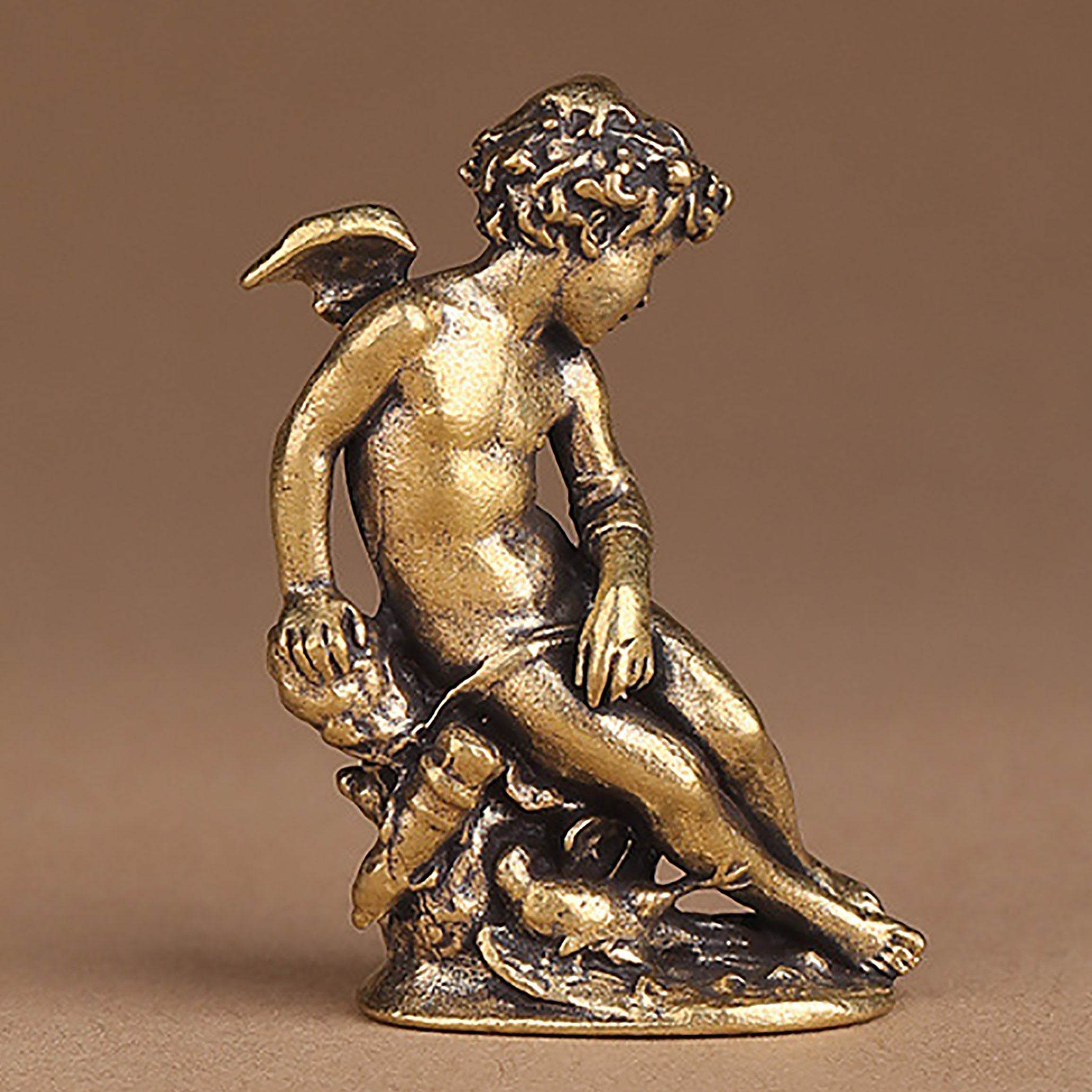Solid Brass Cupid Miniature Statue God of Love Feng Shui Wealth Love Amulet for Prosperity Romance - Loton Decor