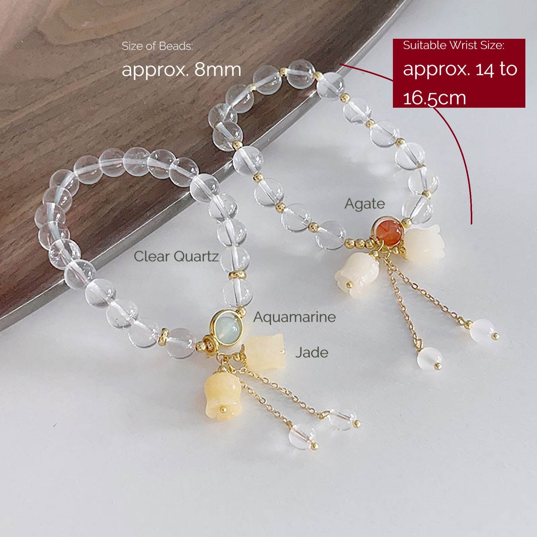 Clear Quartz Bracelet Lily Rose Flower Charm Feng Shui Wealth Crystal Bracelet for Prosperity Money - Loton Decor