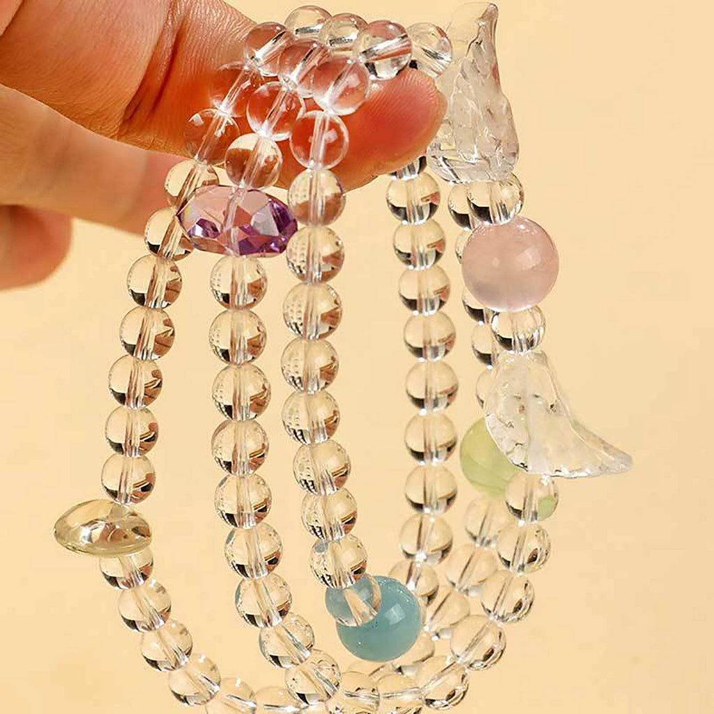 Clear Quartz Bracelet Angel Wings Multi-Layer Beaded Crystal Bracelet Chakra Balance Gems - Loton Decor