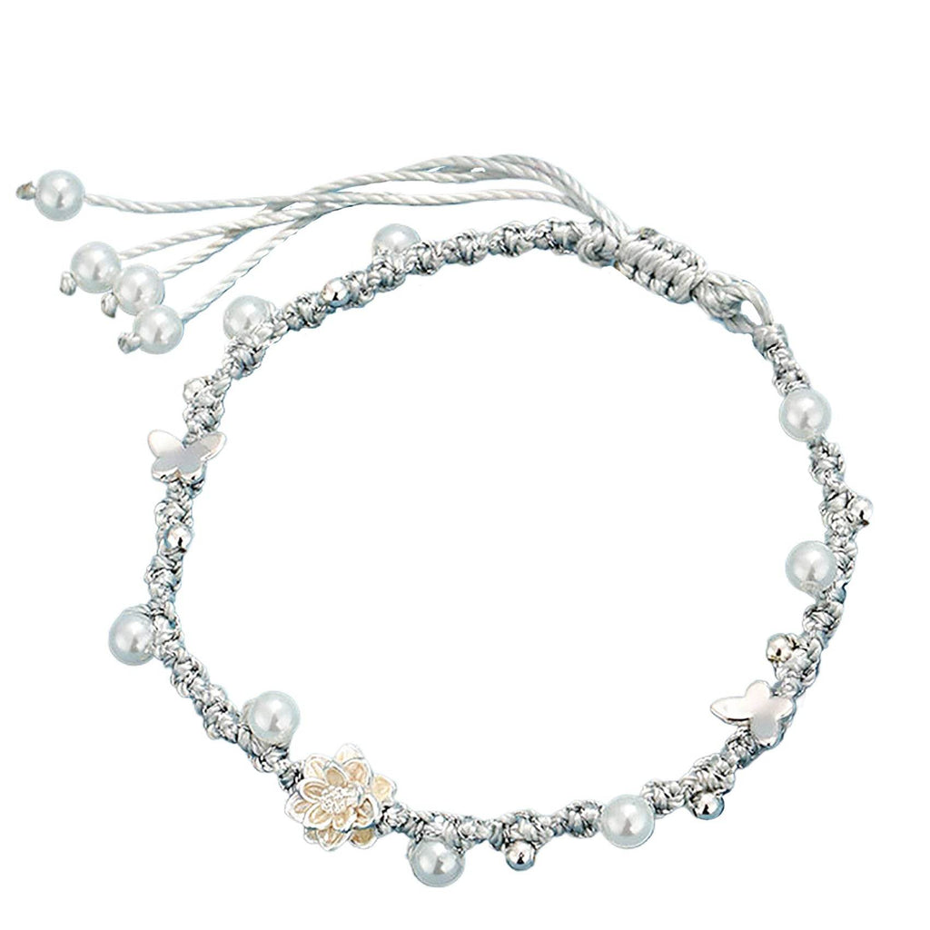 925 Pure Silver Lotus Bracelet Shell Pearls Hand-Woven Feng Shui Wealth Bracelet Meditation - Loton Decor